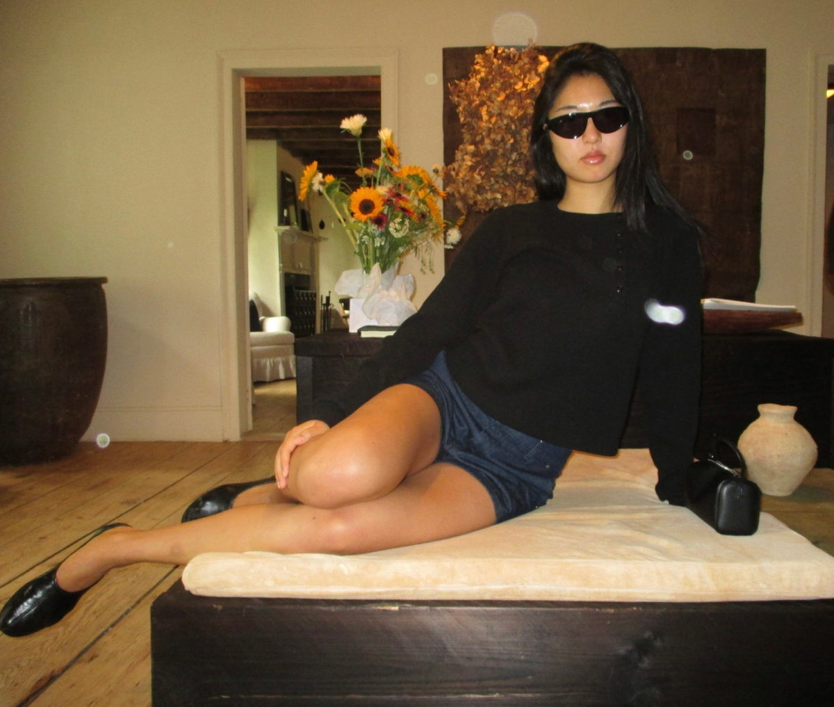 Black Asymmetrical Henley
